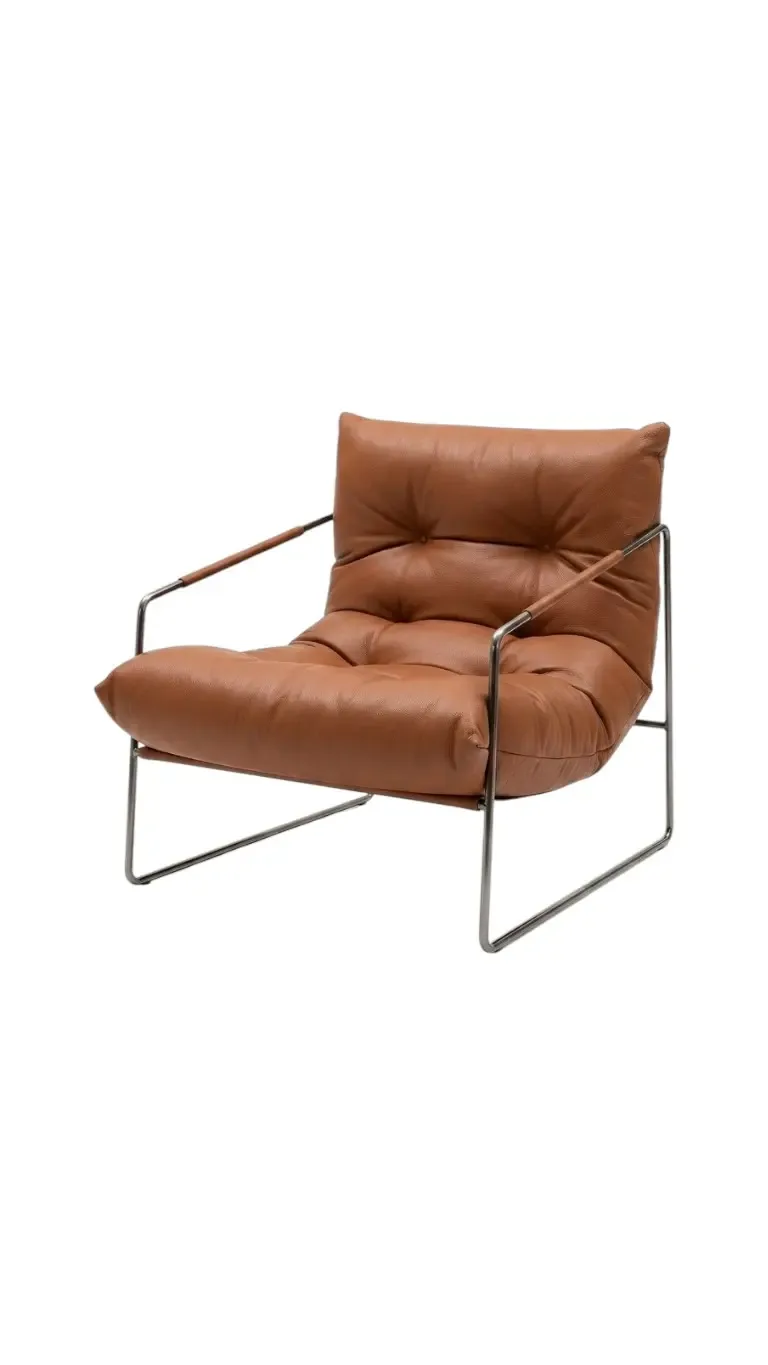 Reception chair Miago brown stainless steel frame genuine leather HD-2261A