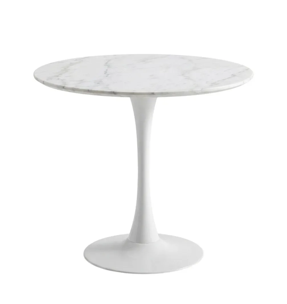 Kitchen table Miago white matte stone round surface with white metal legs 80*75cm FT001-W