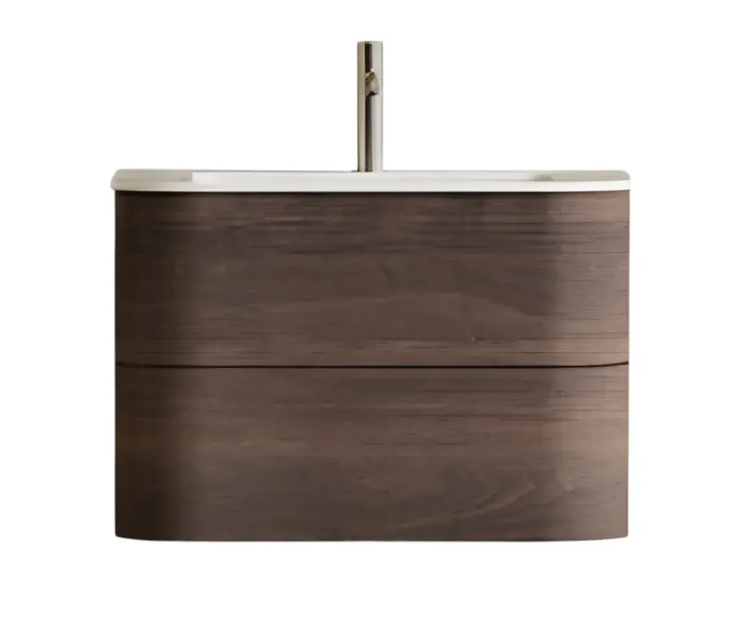 Jade Washbasin unit Wavy Vertical Design Natural Dark Walnut White Matt Pull-out Washbasin 89*55*51.5cm JA24022-75-Cabinet