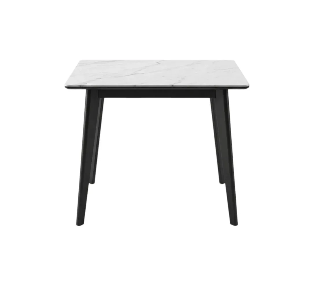 Kitchen table Miago white matte stone top with black metal legs 80*80cm WL-507S