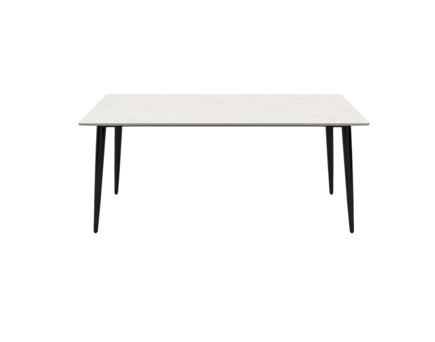 Kitchen table with white glossy stone top and black metal legs 140*80cm FT002