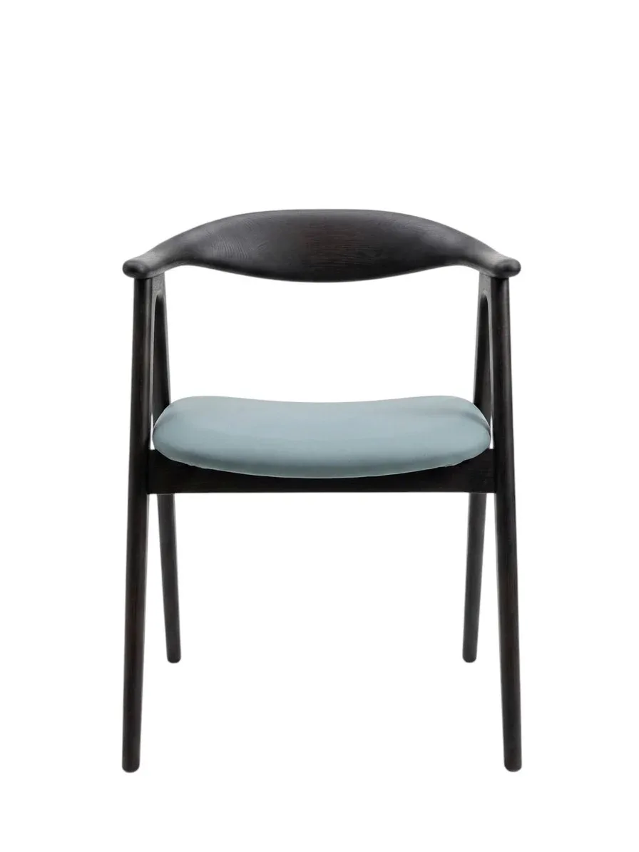 Kitchen chair with green leather surface and black ash wood frame  SF002