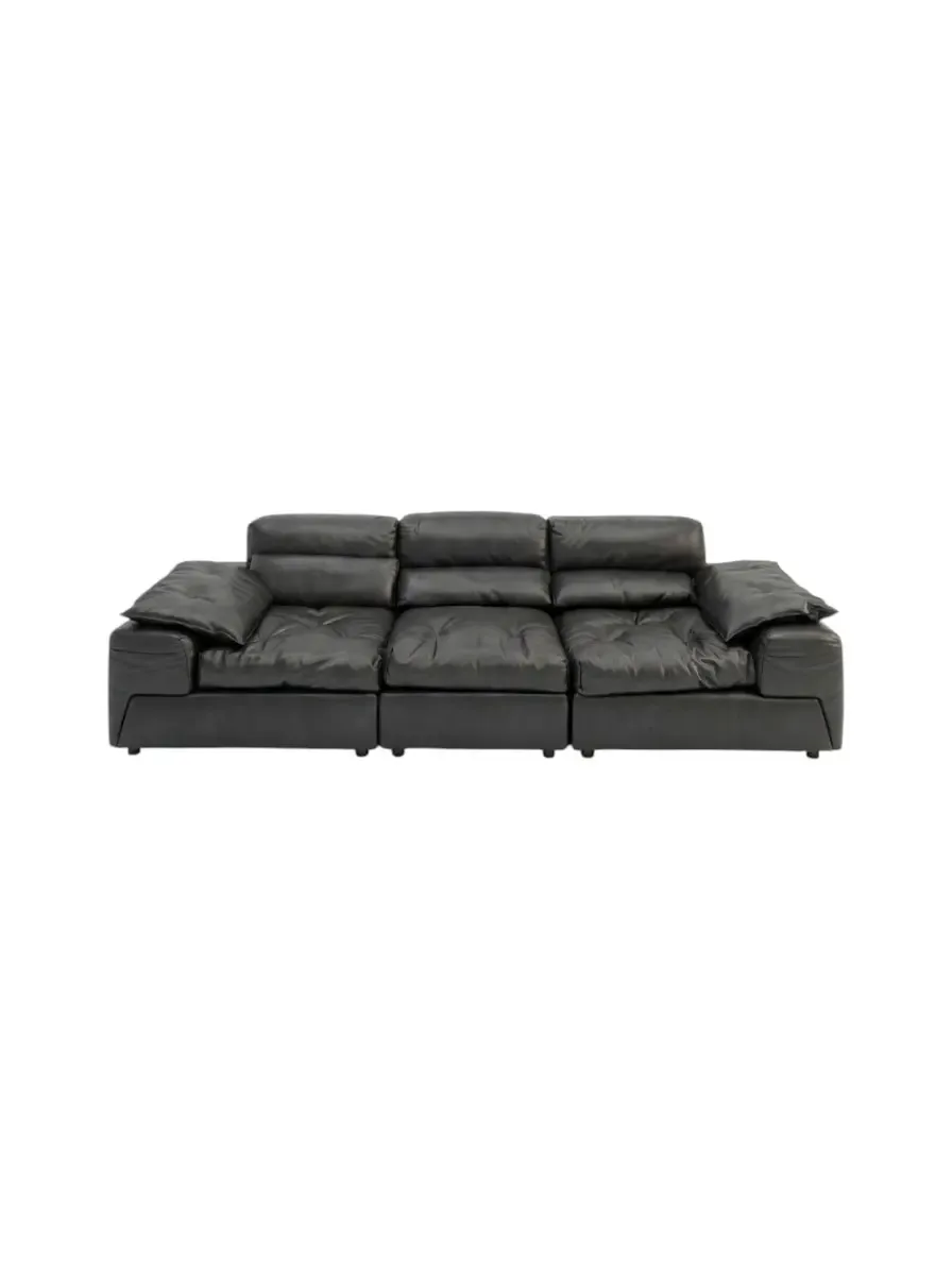 Living room sofa Gerbris Black Grade B Partially genuine leather Three seater 276*112*78cm G9781